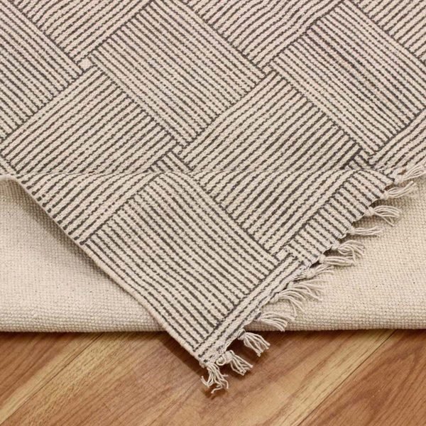 Hand Block Print Large Rug Geometric Dhurrie - Image 6