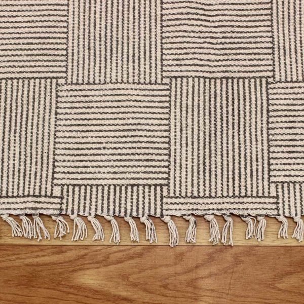 Hand Block Print Large Rug Geometric Dhurrie - Image 7