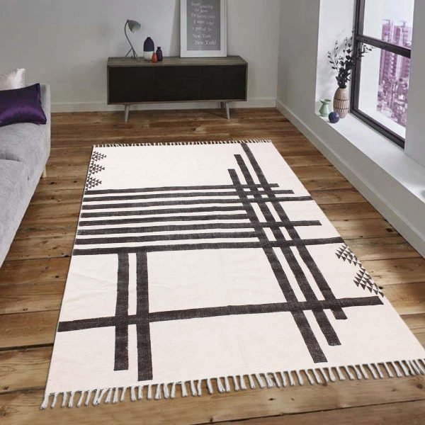 Hand Block Printed White Rug Beautiful Cotton - Image 2