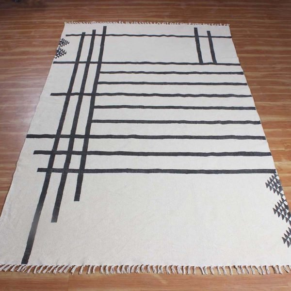 Hand Block Printed White Rug Beautiful Cotton - Image 3
