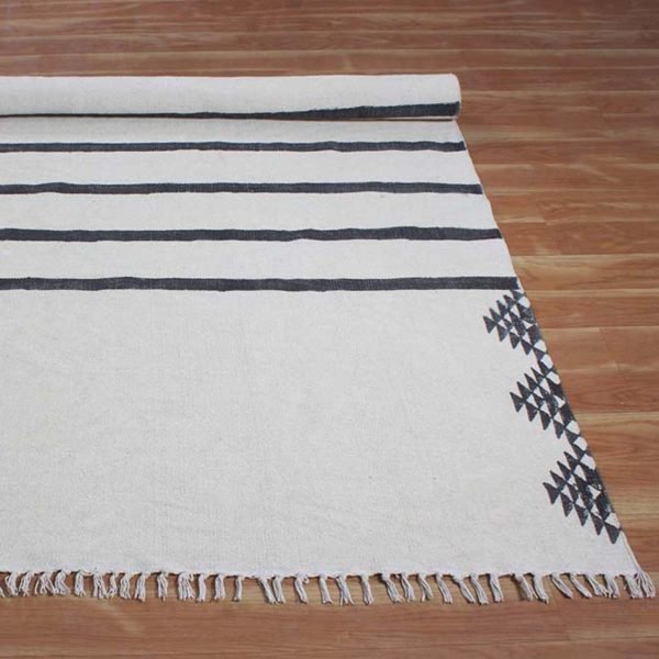 Hand Block Printed White Rug Beautiful Cotton - Image 4