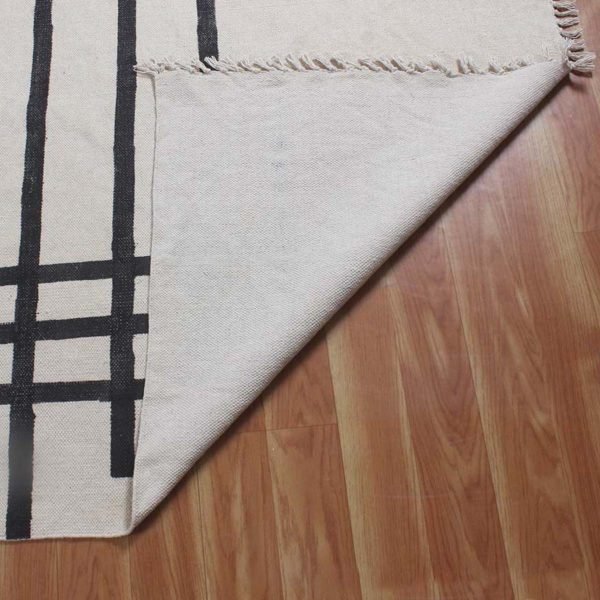Hand Block Printed White Rug Beautiful Cotton - Image 6