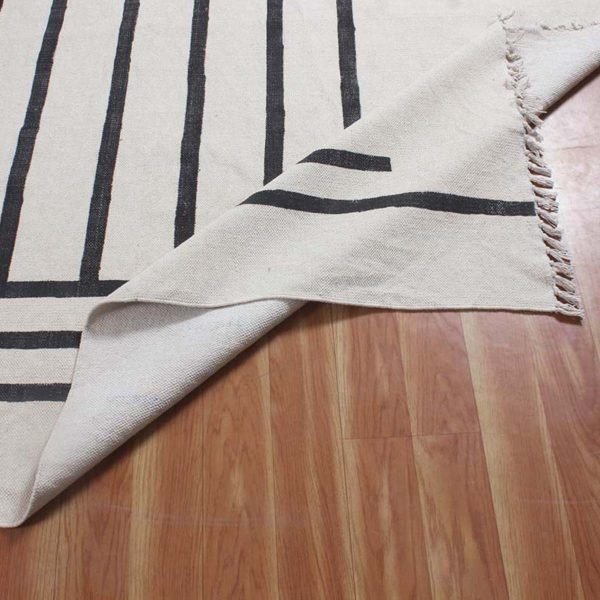 Hand Block Printed White Rug Beautiful Cotton - Image 7