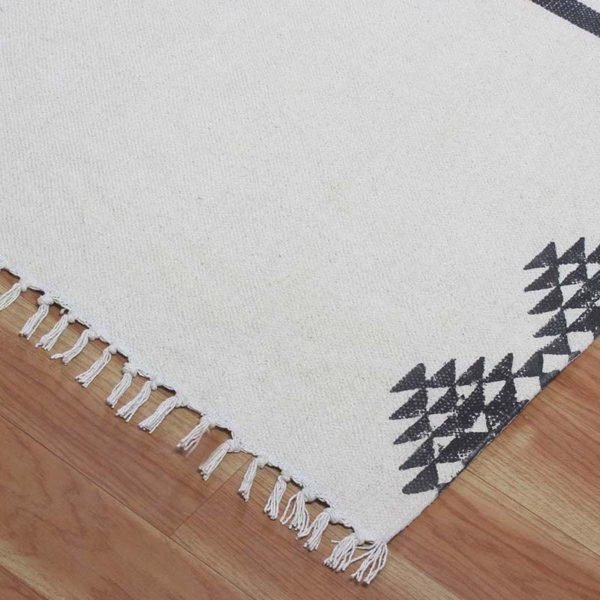 Hand Block Printed White Rug Beautiful Cotton - Image 8