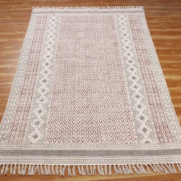 White Room Area Rug Hand Block Printed Cotton - Image 3