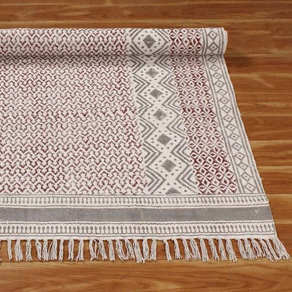 White Room Area Rug Hand Block Printed Cotton - Image 4