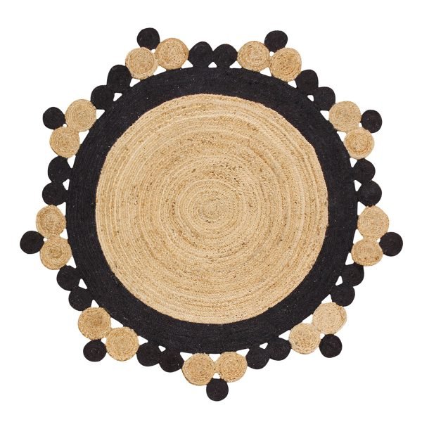 Handmade Beige Black Scalloped Front Door Round Rug