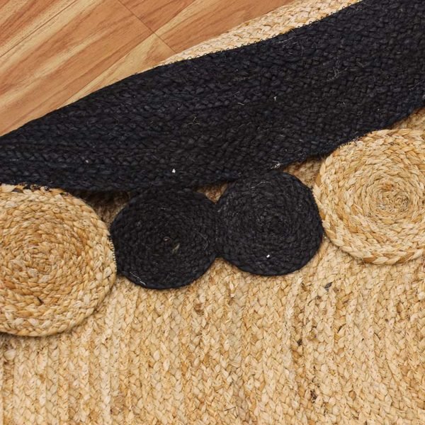 Handmade Beige Black Scalloped Front Door Round Rug - Image 5