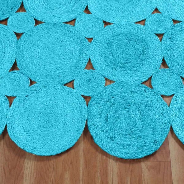 Handmade Turquoise Runner Jute Scalloped Stair Area Rug - Image 4