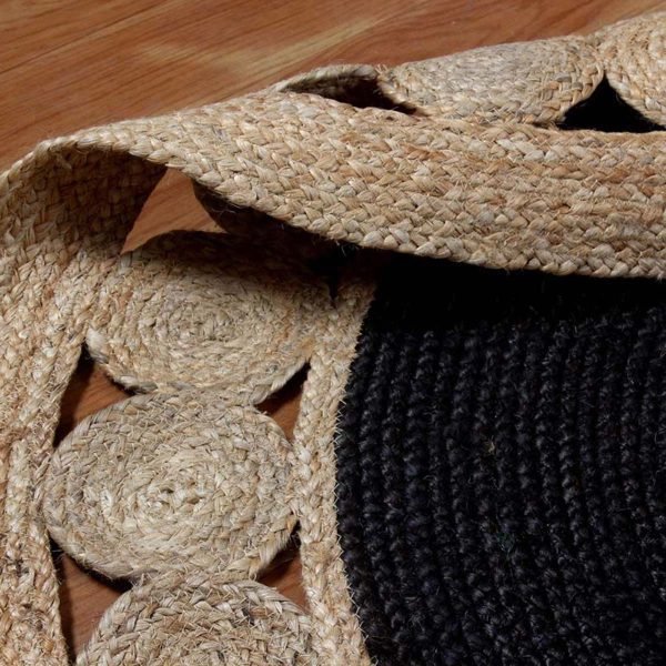 Beige Black Jute Round Front Door Outdoor Modern Rug - Image 4