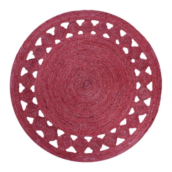 Hand Braided Natural Red Jute Round Area Rug