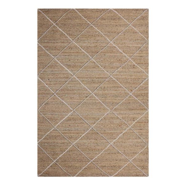 Hand Braided Beige Square Checked Jute Office Area Rug