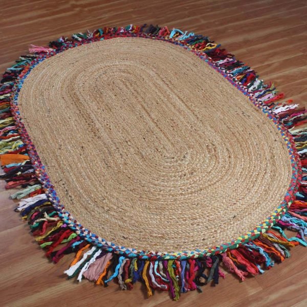 Jute And Cotton Handmade Multicolor Oval Outdoor Area Rug - Image 3