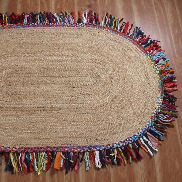 Jute And Cotton Handmade Multicolor Oval Outdoor Area Rug - Image 4