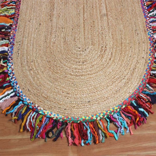 Jute And Cotton Handmade Multicolor Oval Outdoor Area Rug - Image 5