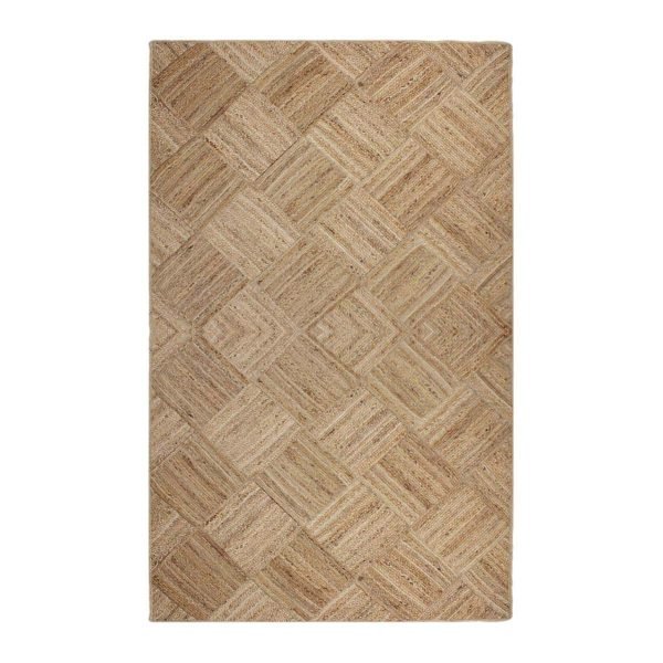 Handmade Natural Jute Beige Geometric Dinning Area Rug