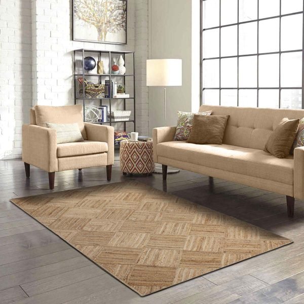 Handmade Natural Jute Beige Geometric Dinning Area Rug - Image 2