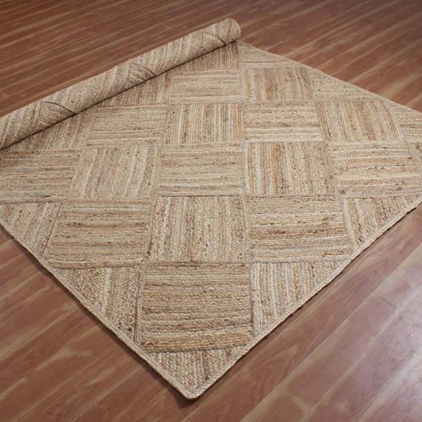 Handmade Natural Jute Beige Geometric Dinning Area Rug - Image 4