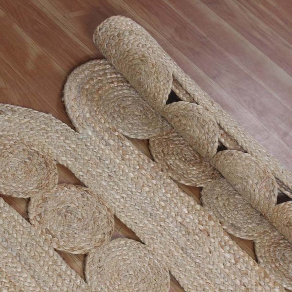 Hand Braided Beige Scalloped Large Area Rug - Image 4