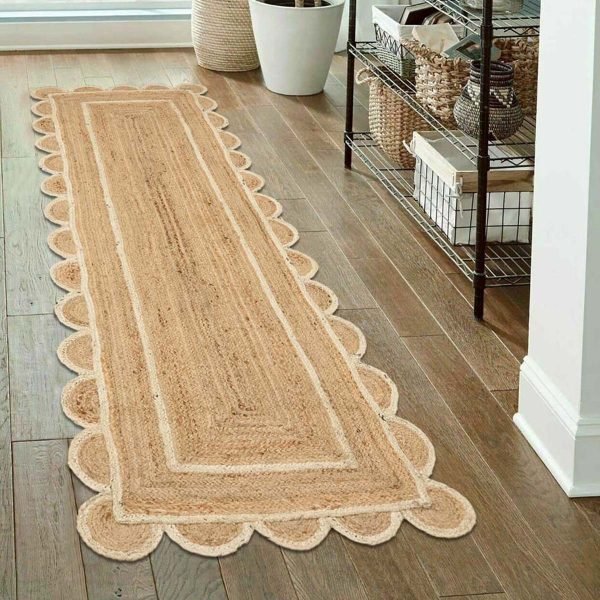 Handmade Beige Scalloped Jute Garden Area Rug - Image 2