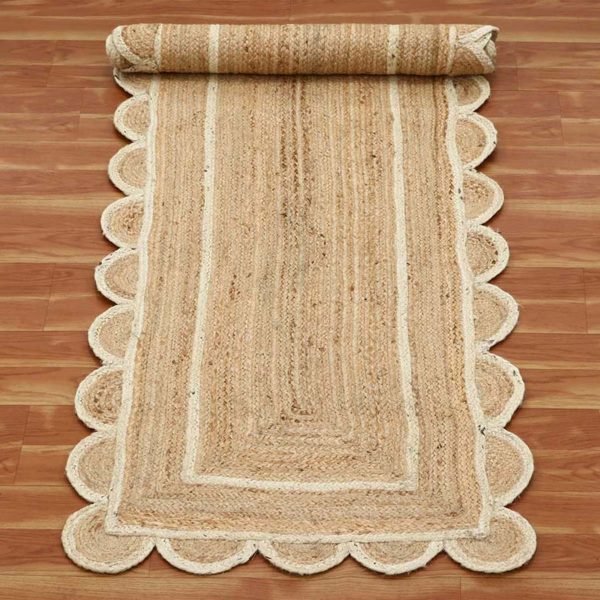 Handmade Beige Scalloped Jute Garden Area Rug - Image 4