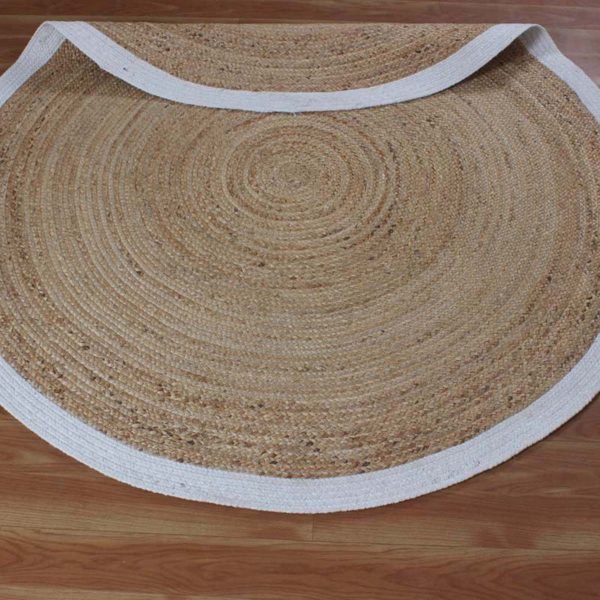 Hand Waived Natural White Bordered Jute Round Farm Rug - Image 5