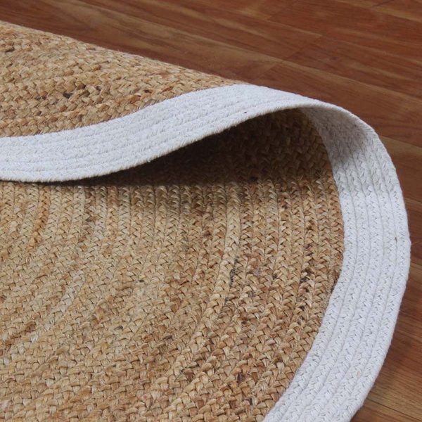 Hand Waived Natural White Bordered Jute Round Farm Rug - Image 6