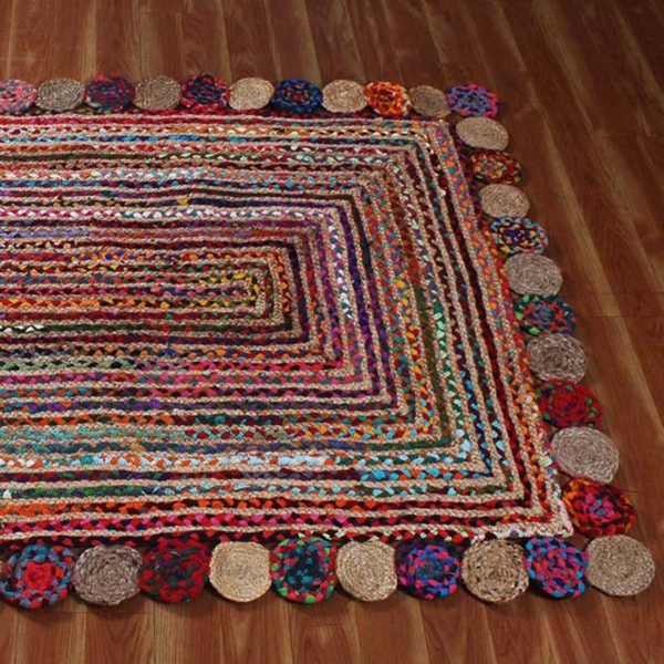 Handmade Scalloped Cotton and Jute Multicolor Rug - Image 4