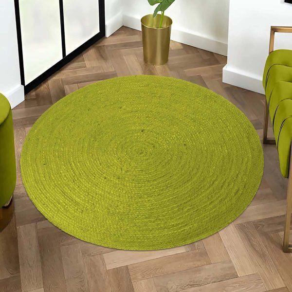 Hand Braided Round Area Solid Green Rug - Image 2