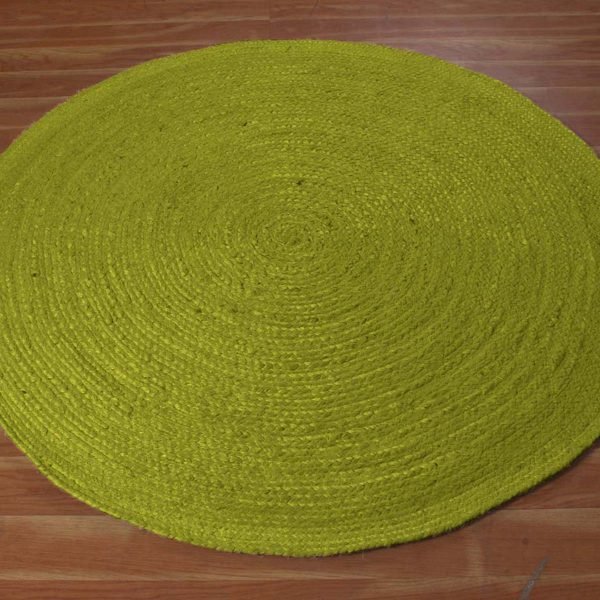 Hand Braided Round Area Solid Green Rug - Image 3