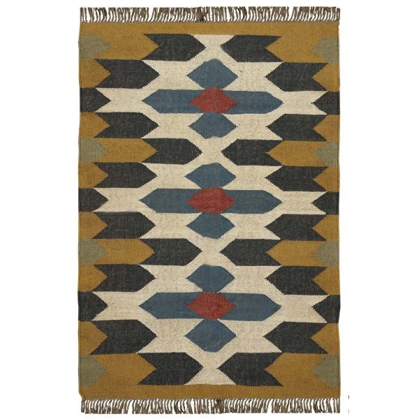 Hand Woven Wool Jute Kilim Yellow Area Rug