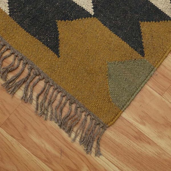 Hand Woven Wool Jute Kilim Yellow Area Rug - Image 6