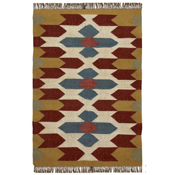 Handwoven Wool Jute Kilim Geometric Area Rug