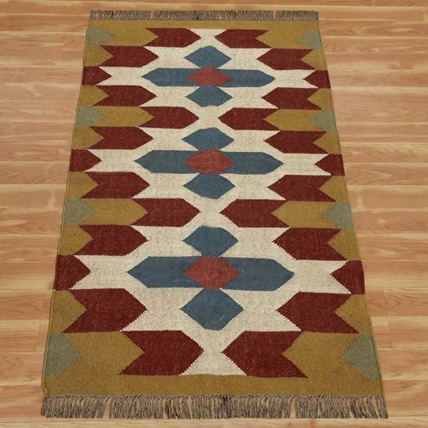 Handwoven Wool Jute Kilim Geometric Area Rug - Image 3
