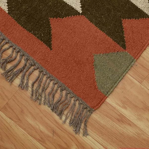 Geometric Wool Jute Kilim Handwoven Brown living Area Rug - Image 6