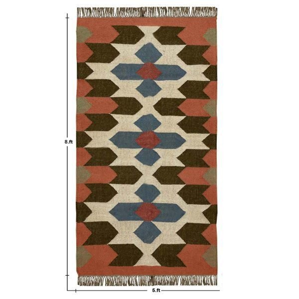 Geometric Wool Jute Kilim Handwoven Brown living Area Rug - Image 8
