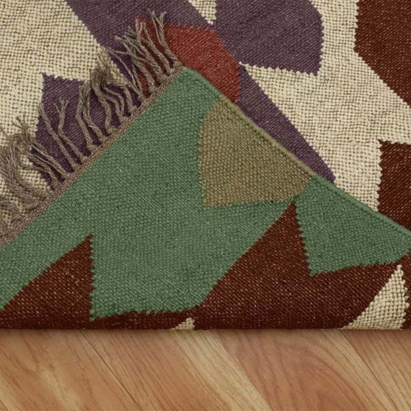Handwoven Green Wool Jute Kilim Geometric Rug - Image 5