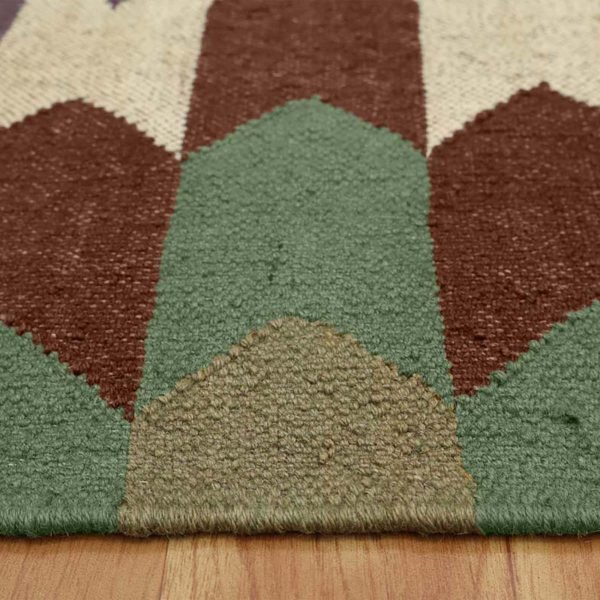 Handwoven Green Wool Jute Kilim Geometric Rug - Image 7
