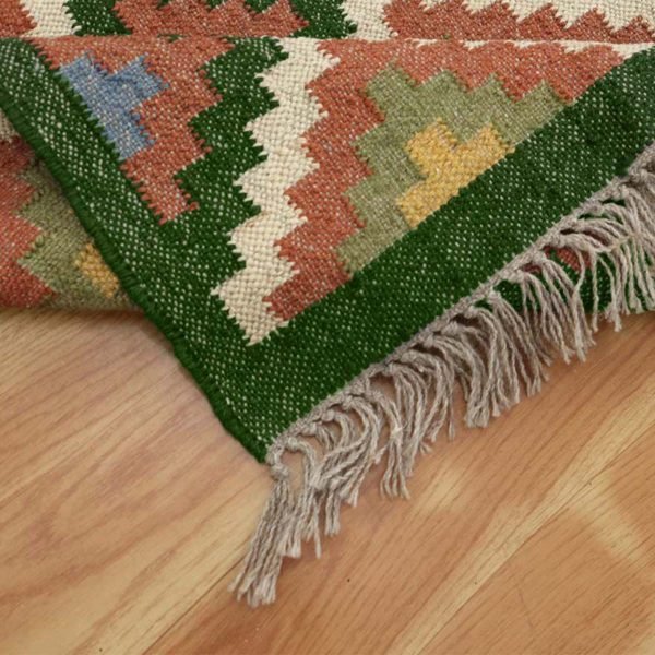 Wool and Jute Kilim Green Runner Area Rug - Image 5