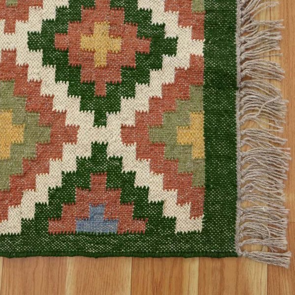 Wool and Jute Kilim Green Runner Area Rug - Image 7