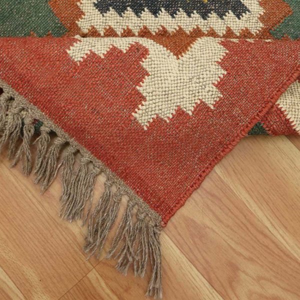 Wool Jute Green Hand woven Kilim Area Rug - Image 6
