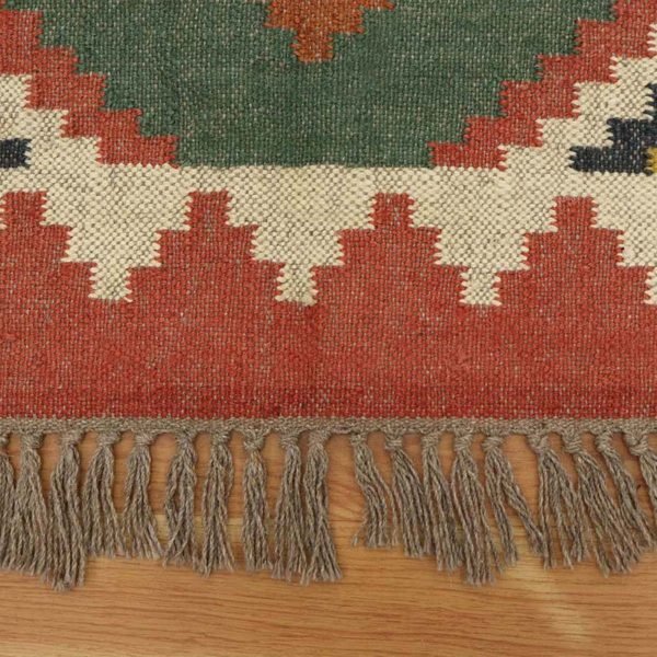 Wool Jute Green Hand woven Kilim Area Rug - Image 7
