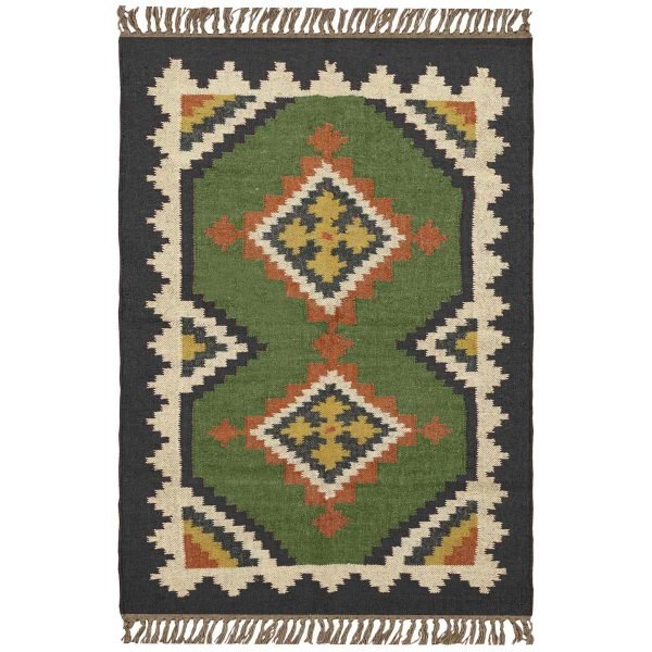 Wool Jute Green Handwoven Kilim Area Rug