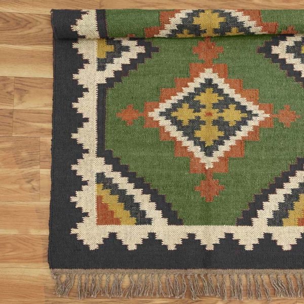Wool Jute Green Handwoven Kilim Area Rug - Image 4