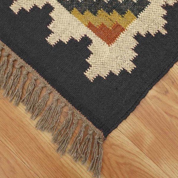 Wool Jute Green Handwoven Kilim Area Rug - Image 5