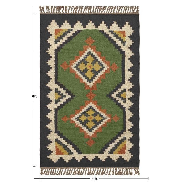 Wool Jute Green Handwoven Kilim Area Rug - Image 8