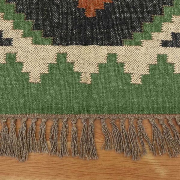 Green Handwoven Traditional Wool Jute Rug - Image 5