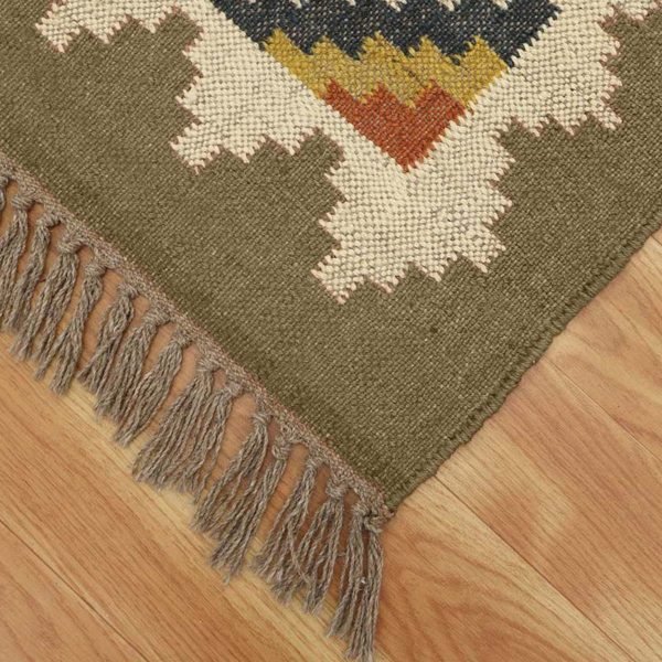 Indian Hand Woven Turquoise Wool jute Kilim Area Rug - Image 6