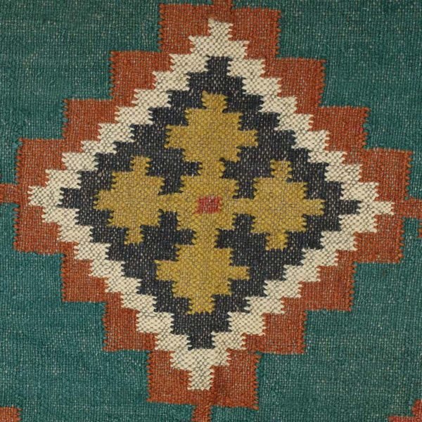 Indian Hand Woven Turquoise Wool jute Kilim Area Rug - Image 7