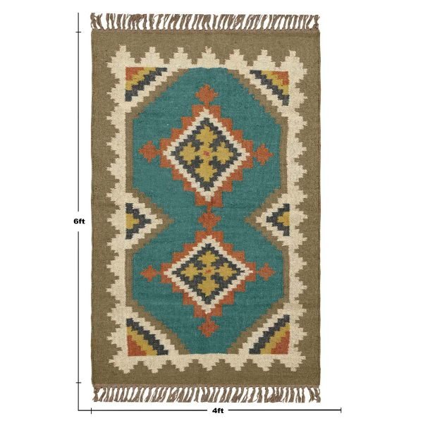Indian Hand Woven Turquoise Wool jute Kilim Area Rug - Image 8